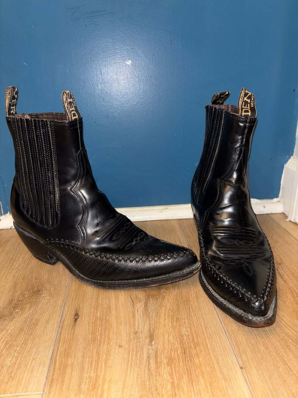 Denver Mexico Black Flashy Western Cowboy Ankle Botines Cow & Pig Leather